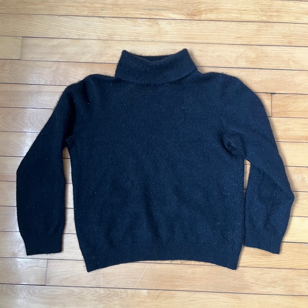 Lilysilk Black 100% Cashmere Turtleneck Sweater Womens Large Soft Knit Roll Neck